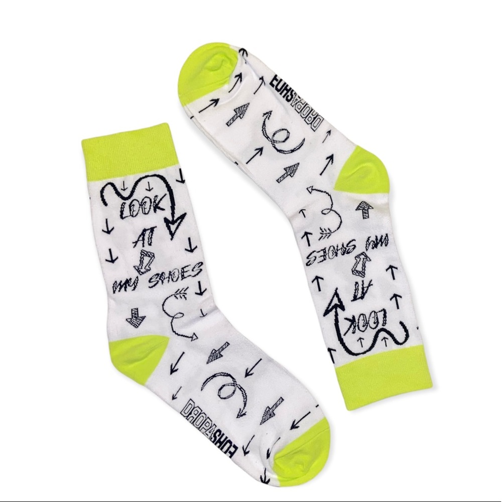 NEON WHITE BLACK UNISEX STATEMENT DRESS SOCKS SIZE 7-12